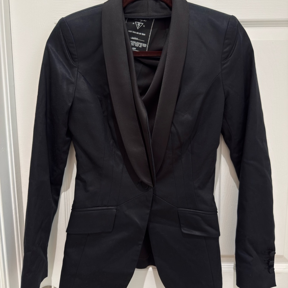 Guess Women Fitted Black Blazer with Satin Details